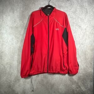 The North Face Jacket Men 2XL Red Black Windbreaker Full Zip Outdoor Cinch Waist
